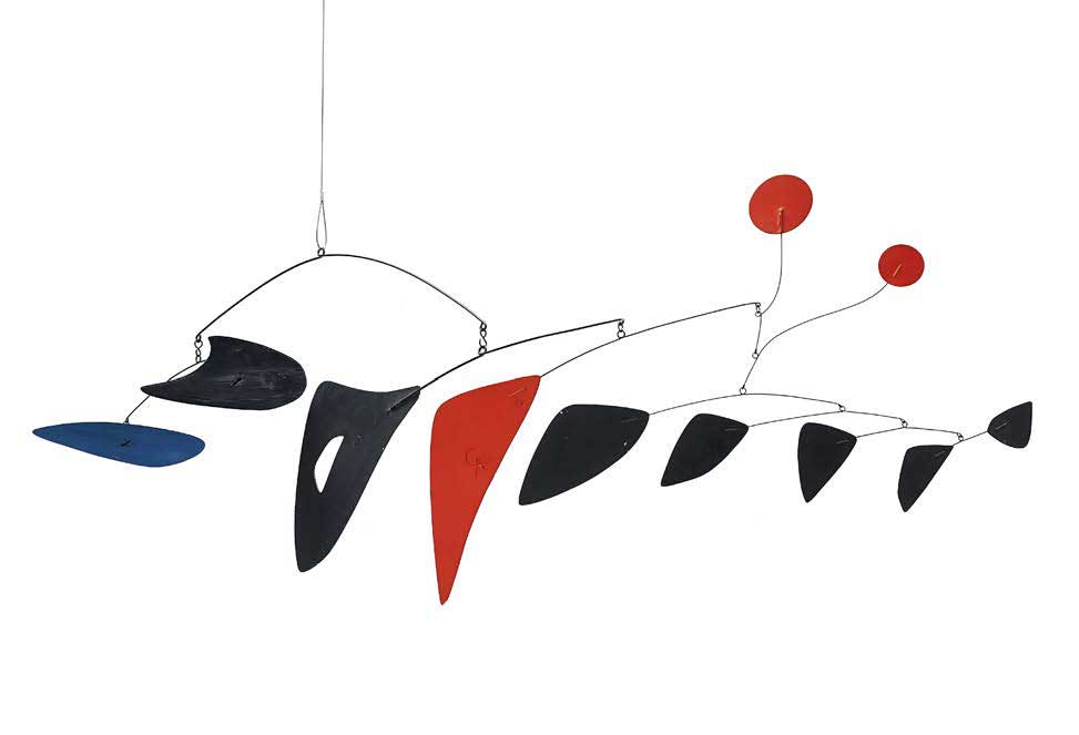 De-Jonckheere- Alexander Calder, 1898 Lawnton - New York 1976 Deux horizontales et neuf verticales, 1956, Tôle, fil de fer et peinture : 48,3 x 152,4 x 38,7 cm