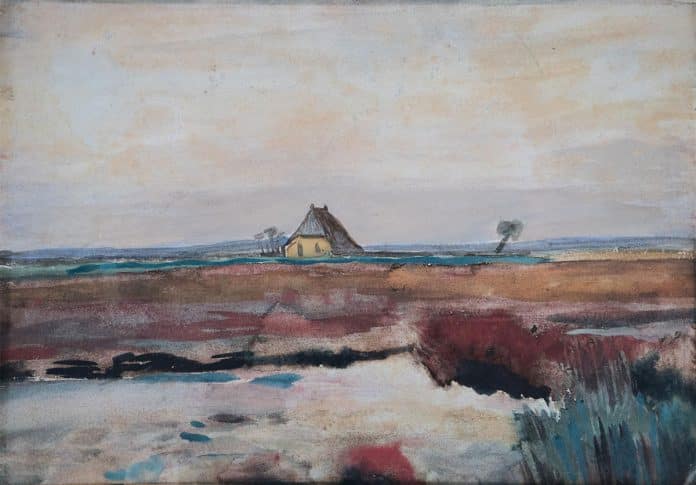 Vincent van Gogh, Paysage avec un boerderij , Drenthe, 1883, aquarelle sur papier, 24 x 35,5 cm, collection particulière, Canada. Avec l'aimable autorisation d'Ars Docet