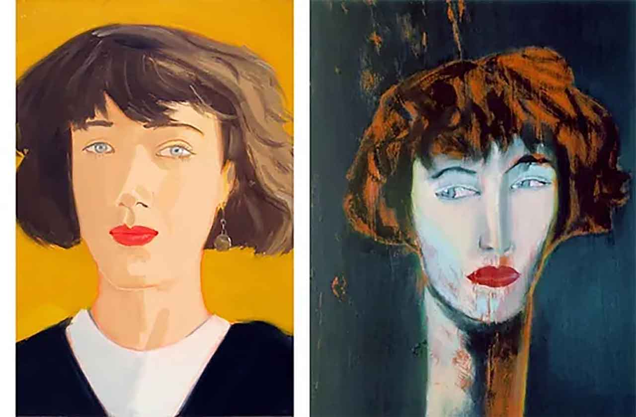 Portraits of Samantha McEwen by Alex Katz 1982 (left) and Francesco Clemente 1984 (right).