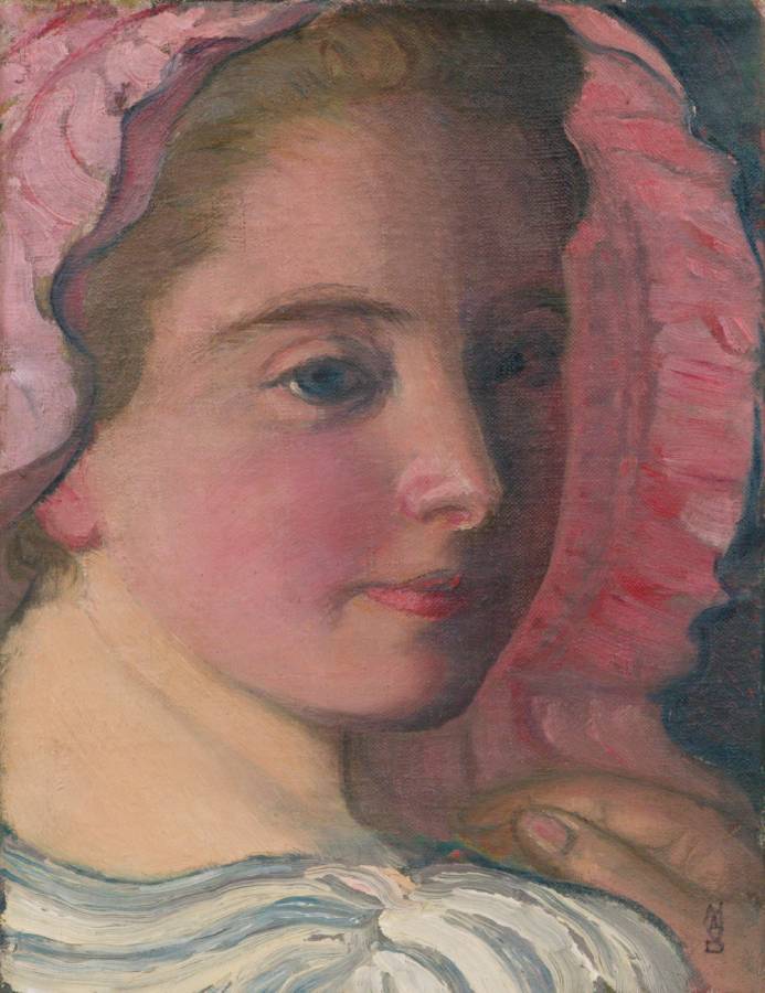 MAURICE DENIS, Portrait de Marthe à la capeline rose, c. 1893, Huile sur toile, MAURICE DENIS, Portrait de Marthe à la capeline rose, c. 1893, Huile sur toile, 27,5 x 20,6 cm