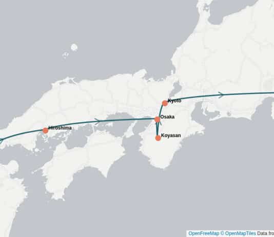 Carte du voyage au Japon