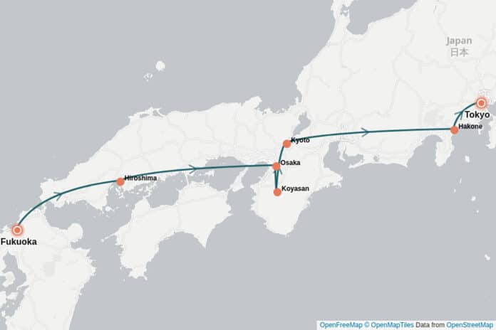 Carte du voyage au Japon Carte du voyage au Japon